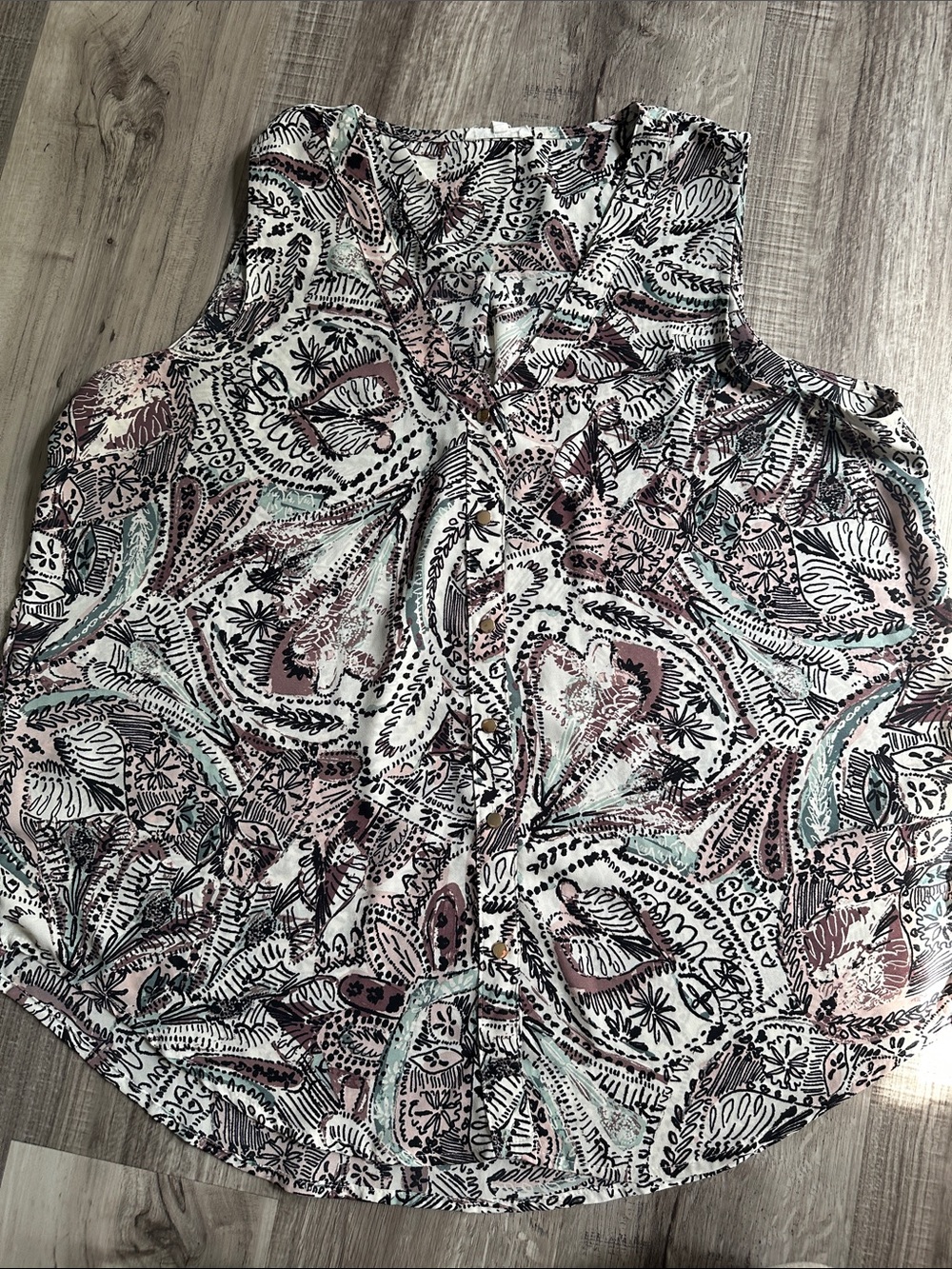 Maurice’s Sleeveless Paisley Print Blouse in Pink, Teal & Black